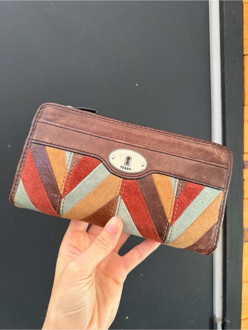Fossil Women's Multicolor Suede and Leather Zip Wallet